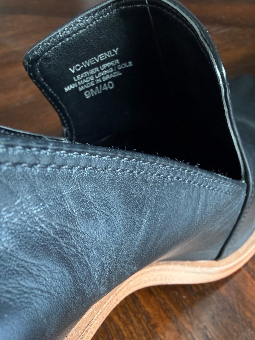 VINCE CAMUTO Wevenly Black Leather High Vamp Pointed Toe Loafer Heel | 9M | NEW - Picture 6 of 9